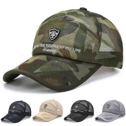 Ball Caps Camouflage Summer Baseball Hat for Men Breathable Mesh Big Brim Women Beach Sun Hat Lettter Embroidery Outdoor Sport FishCap J240425