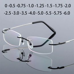 Lenses Anti Blue Light Titanium Alloy Framless Square Myopia Glasses Women Men Rimless Prescription Eyeglasses 0 0.5 0.75 to 6.0