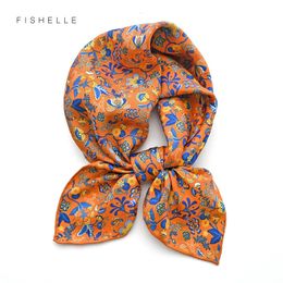 Outdoor travel 100% twill silk scarf for women printing flower 65cm square bandana foulard ladies hair scarves headscarf warp 240423