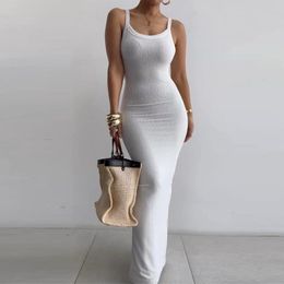 Womens Summer Fashion Solid Color U Collar Slim Split Strap Dress For Women Wholesale