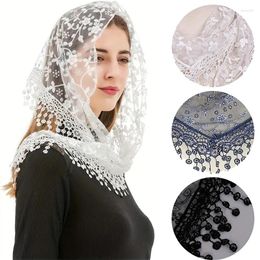 Scarves Luxury Floral Embroidery Lace Hijab Scarf Shawl Hollow Out Breathable Cape Wrap Triangle Mantilla Head Covering For Women