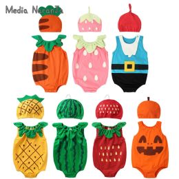 One-Pieces 2023 summer baby boys girls unisex fruit type hat with bodysuit infant toddler cotton cute jumpsuit photography outfits