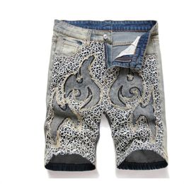 Men's Male Summer Painted Ripped Denim Shorts Streetwear Slim Holes Stretch Jeans Breeches Trousers 29-38