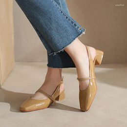 Dress Shoes Women Low Heel 2024 Summer Brand Design Vintage Mary Janes Square Heels Pumps Ladies Elegant Patent Leather Sandals