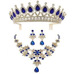 Designer Headpieces Bridal Wedding Party Dress Accessories Crown Necklaces Earrings Three Piece Designer Diamond Blue Red Green Bi6700665