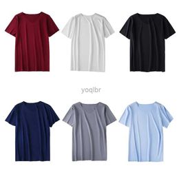 Men's T-Shirts Mens Summer Ice Silk Short Sleeve T-Shirt V-Neck Plain Solid Colour Seamless Tops Cool Quick Dry Breathable Slim Blouse DropL2425