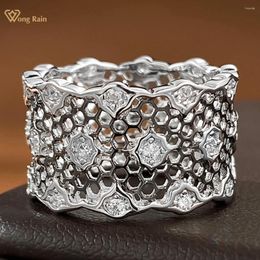 Cluster Rings Wong Rain 18K Gold Plated 925 Sterling Silver Lab Sapphire Gemstone Fine Lace Ring For Women Wedding Party Jewellery Wholesale