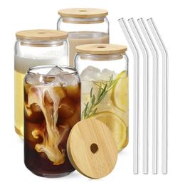 Tumblers Leeseph coffee cup glass with lid and straw transparent tea milk cold drink bar kitchen accessories H240425