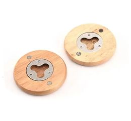 Stock New Wooden Round Shape Bottle Opener Coaster Fridge Magnet Decoration Beer Bottle Opener Factory whole9866955