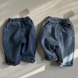 Trousers Children's Pants 0-3 Year Old Boys Solid Colour Denim Baby Leather Band Elastic Waist Girls Versatile Casual Jeans