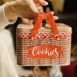 Bins Carry Handle Large Tin Can Cookie Box Highend Wedding Candy Gift Jar Children's Snack Candy Packaging Box Home Food Storage Box