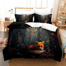 sets Fox Pattern Duvet Cover Set Queen Bedding Sets for Boy Girl Animal Theme Fox Gifts Polyester Comforter Cover King Twin Full Size