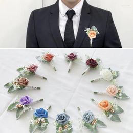 Decorative Flowers Boutonniere Wedding Corsage Pins White Pink Groom Buttonhole Men Witness Marriage Accessories