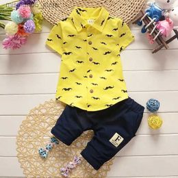 Clothing Sets Summer new cute mens clothing childrens printed short sleeved shirt+shorts cotton baby Q240425