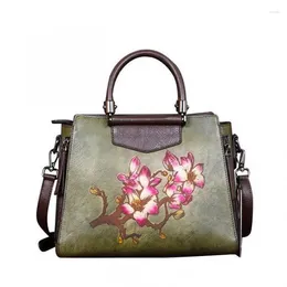 Bag YourSeason Ladies Handmade Printed Floral Handbag Elegant Women Totes Casual Retro 2024 Messenger Bags Cow Leather