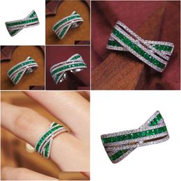 Rings Cross Emerald Diamond Ring 100% Real 925 Sterling Sier Party Band For Women Men Engagement Jewelry Gift Drop Delivery Otqjr