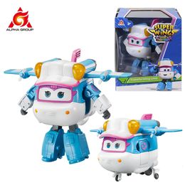 Super Wings 5Inches Transforming Lime Robot Deformation Aeroplane With Wheels 10 Steps Transformation Action Figures Kid Toy Gift 240415