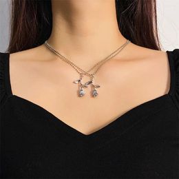 Pendant Necklaces Punk Two Rose Flower Set For Women Girls Silver Colour Beads Chain Necklace Jewellery Gifts Valentine's Day