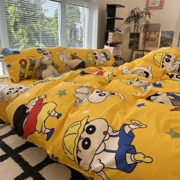 Pillow Crayon Shinchan Bed 3/4cps Bedding Set Cartoon Anime Cute Student School Dormitory Bed Sheets Set Pillow Case Bedroom Gifts