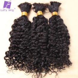 Wigs Double Drawn Curly Human Hair Bulk Bundles 100% Brazilian Remy Human Hair Bulk for Braiding Crochet No Weft Natural Black Colour