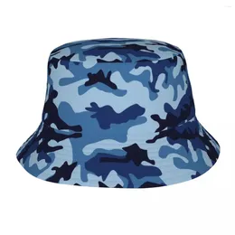 Berets Beach Hatwear Blue Camouflage Camo Bucket Hat Style Unisex Sun Hats Session Foldable Fishing Outdoor Sport