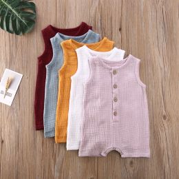 One-Pieces Toddler Baby Rompers Single Breasted Clothes Infant Baby Girls Boys Sleeveless Button Solid Colour Romper Summer Clothing