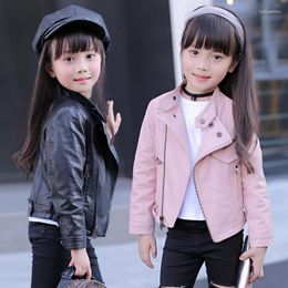 Jackets 3-12 Years Girls Pu Spring Autumn Kids Classic Collar Coats Teens Windbreaker Children Clothing Leather Outerwear