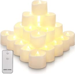 12/24Pack Flameless Flickering LED Candles with Remote Tea Light Electronic Candle for Wedding Halloween Christmas Decor 240417