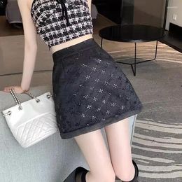 Skirts Women's High Waist Jacquard Sequin Patchwork A-line Skirt Summer Fashion Vintage Hip Wrap Short Female