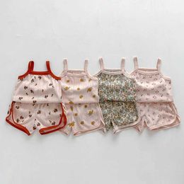 Clothing Sets 2023 Summer Baby Clothing Set Mesh Girls Camisole And Shorts 2 Pcs Baby Suit H240425