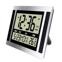 Clocks Hot 2024 New LCD Digital Wall Clock Big Number Time Table Alarm Clock Modern Design Office Home with Thermometer & Calendar