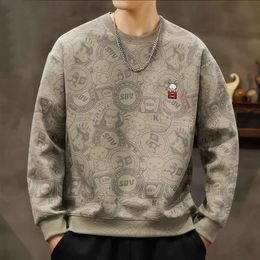 Autumn and Winter High End Seasonal Trendy Bailingda Embroidery Men's Versatile Printed Fashion Long Sleeved Round Neck Plush Thickened Sweater