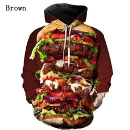 Felpa con cappuccio da uomo Felpa di manzo hamburger con cappuccio grafico Pullover 3D Stampa 3D Deliziosi food food con cappuccio da donna abbigliamento da donna harajuku fashion y2k top con cappuccio 240424