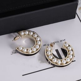 Classic Luxury Women's Earrings Designer Inlaid Pearl Brass Stud Earrings Double Letter Luxury Jewellery for Women Wedding Gift