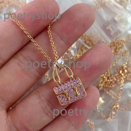 designer Jewellery new bag necklace Female H Kangkang bag pink diamond 18K rose gold pendant clavicle chain Couple friend gift manufacturers direct