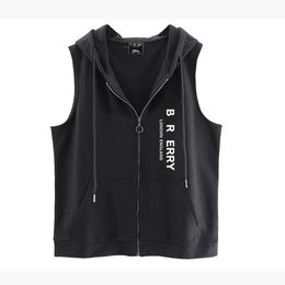 Designer's New Solid Colour American High Street Casual Hooded Tank Top Men's Loose Large Sleeveless Cardigan Sweater Men's Trendy T-shirt