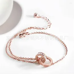 Anklets 18KGP Rose Gold Color Anklet Double Circle Chain Roman Numerals Letter Woman Gift 316L Stainless Steel Jewelry Not Fade