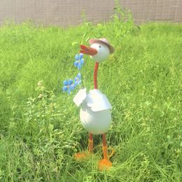Garden Decorations Hand-painted Duck Elegant Statue With Flower Decoration For Outdoor Patio Uv-resistant Sculpture Balcony