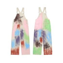 Hand-painted Embroidery Design for Workwear, Casual Suspender Pants for Men and Women, Loose Wide Leg Straight Leg Pants