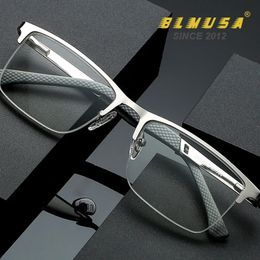 BLMUSA Mens Business Anti Blue Light Eyewear Progressive Multifocal Reading Glasses Men Metal Glasses Frame Optical Glasse 240415