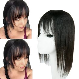 Toppers Fringe Overlay Virign Human Hair Topper with Bangs Natural Colour Straight Silk Base Women Toppers 130% Density