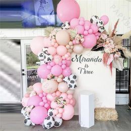 Party Decoration 120Pcs Cow Farmland Theme Pink Balloon Garland Arch Kit 12inch Printed Balloons For Farm Birthday Decor Supplies