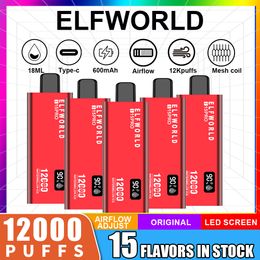 Original elf world Digital Box 12000 Puffs Disposable Vape 12K 600mAh Type-C Charging 15 Flavors Tornado 9000 9K Pro Tornado 15000 VAPME Shisha 15K bar