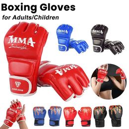 Protective Gear Unisex adult boxing gloves childrens breathable half finger protective gloves boxing training gloves MMA boxing equipment 240424