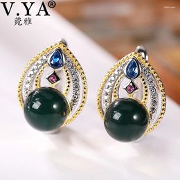 Stud Earrings V.YA 925 Sterling Silver Gold-plated Natural Mexican Blue Amber Fine Jewellery For Women Stone 2024