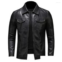 Men'S Jackets Mens Motorcycle Leather Jacket Large Size Pocket Black Zipper Lapel Slim Fit Male Spring And Autumn High Quality Pu Co Dh39W