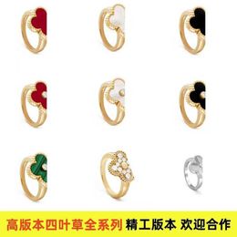 Master carefully designed rings for couples High Golden Four Leaf Ring Red Jade Full Fashion Black with common vnain cilereft