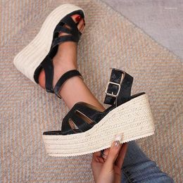 Sandals LIHUAMAO Peep Toe Wedges Heel Platform Espardilles Shoes Ankle Strap Casual Beach High Pumps Rope Sole