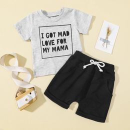 Clothing Sets 1 2 3 Years Infant Baby Boys Summer Outfits Casual Letters Short Sleeve O Neck T-Shirts Tie-Up Shorts Two-Piece Boy Clothes