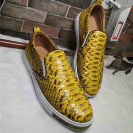 Casual Shoes Exotic Genuine Leather Unisex Stylish Gold Color Men's Leisure Flats Authentic Real True Snakeskin Male Slip-on Loafers